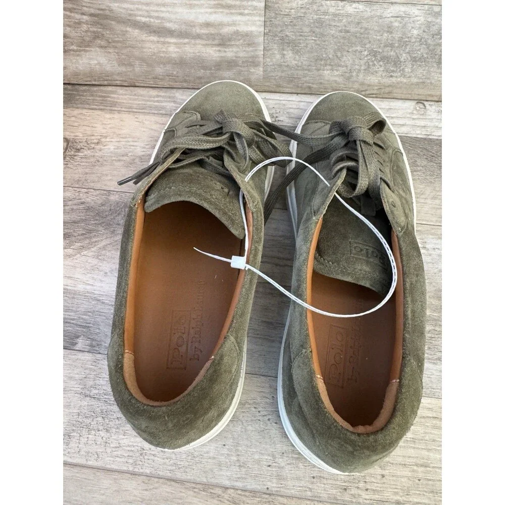Polo Ralph Lauren Jermain Lux Suede Sneakers Olive Green Men's Size 8 New